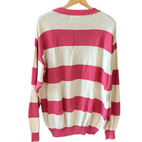 United Colors of Benetton Vintage XL 100% Cotton Striped Rainbow Preppy Sweater - Picture 8 of 9